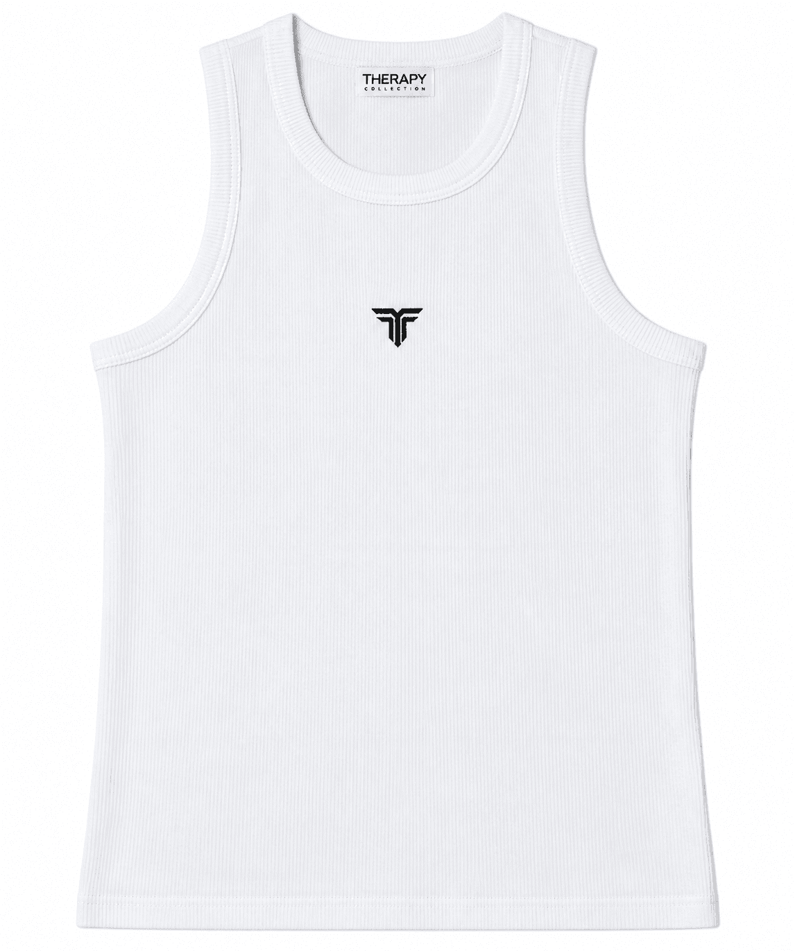 Therapy Core Tank in Black, white, front view